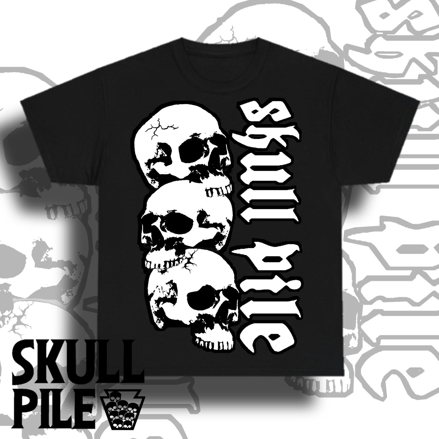 Skull Pile Stacked Skulls (White) Unisex Heavy Cotton Tee