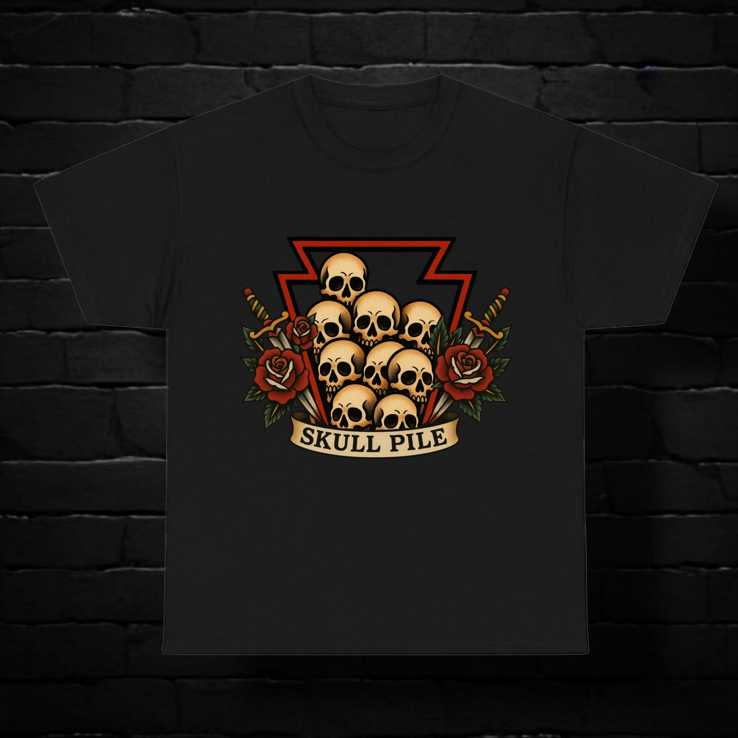 Skull Pile Daggers And Roses Unisex T Shirt