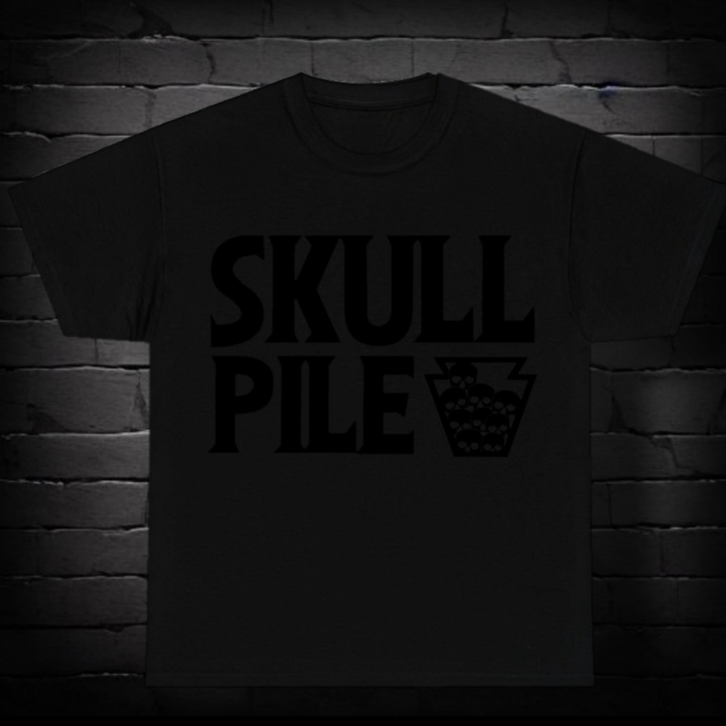 Skull Pile Black On Black OG Logo T Shirt